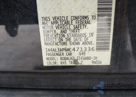 2017 Nissan Altima 2.5 Sr z USA, uszkodzony, nr VIN 1N4AL3AP6HC471336